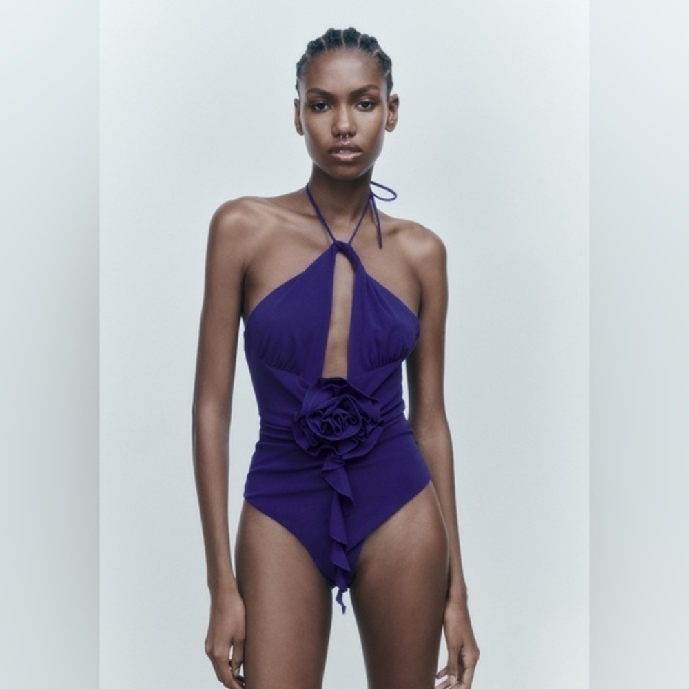 Brand New Zara Floral Halter Bodysuit Size M Ref 8034/636